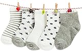 （ Angel Kids ） ベビー キッズ ソックス 靴下 5足 セット コットン 水玉 星模様 (0～1才（8～10㎝）, グレー)