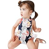 Domybestベビー服 女の子 ロンパース ジャンプスーツ カバーオール スリングロンパース ボディスーツ オーバーオール ホルターネック 夏 プリント 袖無し 普段着 お出かけ ビーチ 海辺 (1