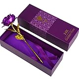 Solediゴールドローズ24 Kゴールドローズ花BEST FOR THEバレンタインの日、母の日、誕生日、結婚式典の証明書付きand Free Luxuryギフトパッケージ パープル 11