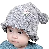 YY-Natuhi ベビー ニット帽子 ハット 男の子 女の子 パイロット キャップ 秋冬 防寒 防風 2ヶ月～18ヶ月 新生児 キッズ 赤ちゃん かわいい ボンボン付き アウトドア (4グレー)