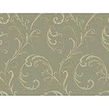 York Wallcoverings CS8658SMP Green Book Distressed Feather Scroll Wallpaper Memo Sample, 8-Inch x 10