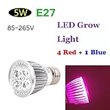 Lixada E27 5W LED 植物育成ライト 水耕栽培ランプ 赤色4灯 650-660NM 青色1灯 440-450NM 85-265V
