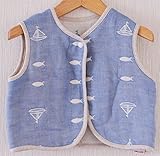 日本製　6重織ガーゼ　ベビーベスト　体温調節に　出産祝い　内祝い　プチギフト　誕生祝 (ブルーフィッシュ)