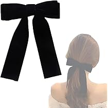 黒リボン　ヘアアクセ バレッタ パール付き リボン ベロア アシンメトリー ヘア