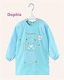 Dophia纯棉防水围兜幼児 子供 エプロン ベビー 長袖 スモック 食事用 お絵かき用 泥遊び用 入園 保育園用0-2歳 (S, blue)