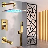 8 " LED Rainfall Golden真鍮シャワー3 Waysバルブ浴槽シャワーヘッド+ハンドシャワースプレー