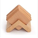 スクエアクルミダークブナ純木コースター、ホルダー付き7インチ3.6インチコースターセット、ドリンク、コーヒー＆ティー用断熱マット (ブナコースターセット（7個）)