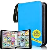 カードファイル カードバインダー 9ポケット 900枚収納 50枚入り 表面の防水性と耐摩耗性のトレカファイル ポータブルファスナー カードシート他のゲームカードを集める (9ポケット, ライトブルー)