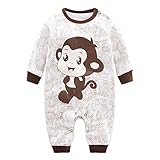 エルフ ベビー(Fairy Baby)新生児パジャマ ベビーカバーオールロンパース 四季兼用 長袖 出産祝い73cm ブラウン猿柄