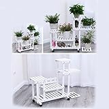 Plant shelf フラワーポットラック、ホイールバルコニー付き多層フラワーラック木製シェルフ長方形マルチファンクションシェルフ Flower racks ( 色 : White#1with wh