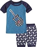 [Vaenait Baby]キッズ12ヶ月-7歳綿100％ルームウェア半袖パジャマ寝間着上下セットBlue Guitar XS