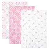 Hudson Baby 3 Piece Muslin Swaddle Blankets, Pink Damask, 46 x 46 by Hudson Baby