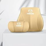 マツダ 腰クッション ネックパッド ランバーサポート 首枕ヘッドレスト ファッション背もたれ CX-8 CX-5 アテンザ デミオ アクセラ CX-3 CX-4 ネックピロー 頚椎サポート枕 腰枕 通気性 腰サポート 運転 耐久性に優れる 高い質感 2Pセット【並行輸入品】 (マツダ,ベージュ)