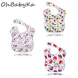 Ohbabyka3点セット スタイ よだれかけ スーパービブ お食事エプロン 防水 袖なし 保育園 お食事用防水ビブ 女の子 男の子 ベビーロンパース (SZY010713)