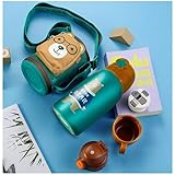 Catpaw 水筒 子供 600ml 4WAY 可愛い 恐竜 ユニコーン 保冷 保温 ストロー コップ付き 316ステンレス 直飲み 子ども かわいい キッズ 魔法瓶 女の子 男の子 こども コップ (ブラウンベア)