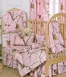 Realtree AP Pink Camo 6 Piece Crib Set includes (Crib Fitted Sheet, Crib Bumper Pad, Crib Headboard 