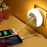 Kobwa LED夜ライトランプwith Dusk to DawnセンサーとデュアルUSBウォールプレート充電器、子供の赤ちゃん保育園寝室廊下、暖かいライト