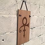 Prince Symbol Sign。オーク突板ボードwithレザーレースとチーク材オイル仕上げ