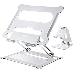 STRENTERノートパソコンスタンド 2020新発売 スマホ スタンド付き PCスタンド タブレットスタンド 折り畳式 軽量 収納しやい 高度と角度調整可能 姿勢改善 腰痛・猫背解消 滑り止め アルミ合金製 高放熱効果 Macbook Air/Macbook Pro/iPad Pro/Notebooksなど 11-17.3インチまでに対応 シルバー
