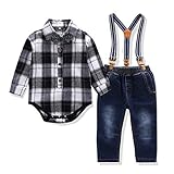 ベビーボーイ ボウタイシャツ ジーンズ ストラップ 4ピース ドレッシー 衣服セット 2色 カラー: ブラック