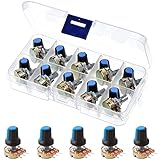 ポテンショメータ 可変抵抗器 WH148 10種類 B1K B2K B5K B10K B20K B50K B100K B200K B250K B1M ノブキャップ付き 10個セット 3ピンポテンショメータ 音量 制御 ローレットシャフトリニア 調整可能 電子部品 取り付け簡単 収納ボックス付き