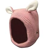 Plus Nao(プラスナオ) 耳付きニット帽 子供用アニマル帽子 キッズ帽子 ベビー帽子 裏地付き ちょこっとスヌード ワンちゃん耳付き あったか - ライトピンク