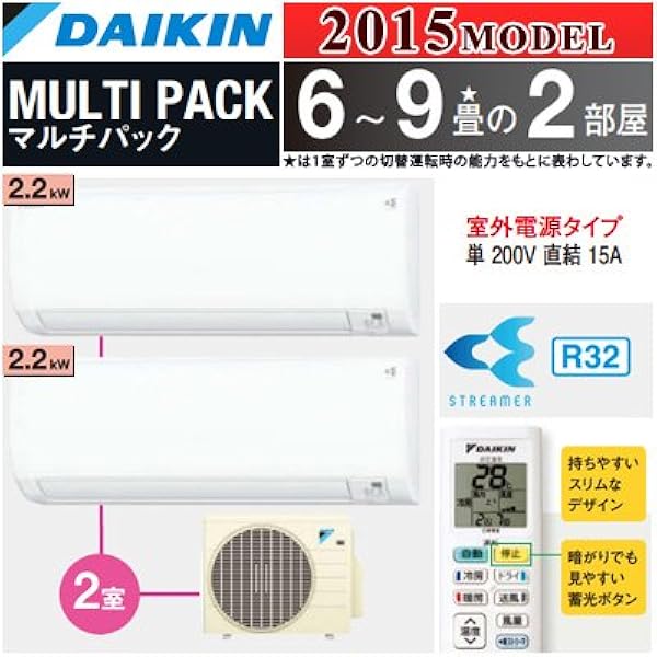 ダイキン マルチエアコン 6畳用 2 2kw 2台の組み合わせ Pac 40rv ホワイト C22rtv W 2 Mp40rv ダイキン エアコン本体 通販 Amazon