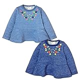 (サックス/90cm)ベビー服 女の子 トレーナー 長袖 ミニ裏毛 花刺繍 裾フレア スナップボタン 女児 ベビー