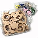 Kissteether DIYの赤ちゃんTeetherの玩具アクセサリーキット2ボックス有機自然なブナの木製のおもちゃの手カット動物と混合色木製の赤ちゃんおしゃぶりのクリップクリエイティブな自由を混ぜ