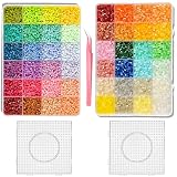 アイロンビーズ 2箱 2.6mm 約24000粒 パーラービーズ DIY手芸 キット 誕生日プレゼント ビーズプレート2個 ピンセット付き (4)