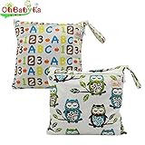 Ohbabykaおむつポーチ マルチポーチ おむつ入れ おしりふき オムツポーチ 出産祝い 消臭＆抗菌 折りたたみ 簡単収納 おしりふきケース おしりふきポーチ2点セット (NPG0811)