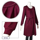 (ニッセン) nissen 【 マタニティ 授乳服 産前 産後 】 共布リボン付 ニット風 タックワンピース 授乳機能付き ボルドー 産後M