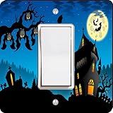 Rikki Knight Happy Halloween Haunted House Hanging Bats Single Rocker Light Switch Plate [並行輸入品]