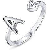 PEARLOVE Initial Rings 925 Sterling Silver Rings for Girls Women A-Z Stackable Alphabet Rings for Mum Girlfriend Wife Daughte