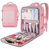 女性用大型トラベルバックパック、40L キャリーオンバックパック オーガナイザーコンパートメント付き、フライト承認 ウィークエンダーバッグ 防水 デイパック ビジネス オーバーナイト スーツケース バックパック、ピンク