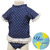 ガールズベビー水着[WHOLE SWIM]UV]ラッシュスーツ|スイムウエア|水着|ラッシュガード|ハートドット柄|女の子|女児|子ども|子供 90cm ネイビー