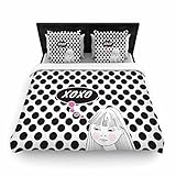 KESS InHouse Zara Martina Mansen "Xoxo Pop Art Polka Dot Girl" black White Twin Woven Duvet Cover, 6
