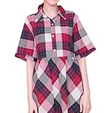 Marshel マタニティ ワンピース チュニック チェック レディース 半袖 春夏 授乳服 授乳口付き 産前 産後 レッド フリーサイズ