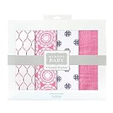 Hudson Baby 4 Piece Muslin Swaddle Blanket, Pink Mandalas by Hudson Baby