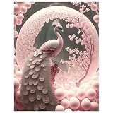JISHSHAY ダイヤモンドアート キット 初心者 40x50cm ダイヤモンドアート 孔雀 ビーズアート 花 ダイヤモンドアート ピンク 手芸キット 5D ダイヤモンドアート 絵画 ピンクの孔雀 手作りキット 全面貼り付けタイプ 刺繍キット DIY 手作り