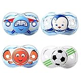 RazBaby Keep-It-Kleen Pacifiers - (Adam Airplane, Ethan Penguin, Finley Clown Fish and Soccer Ball) 