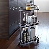 【ブラック】山崎実業 tower スリムキッチンワゴン キャスター付きキッチンワゴン スリム 省スペース シンプル キッチン収納 キッチンワゴン smart