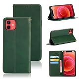 適用 iPhone 12 / iPhone 12 Pro 用 ケース 手帳型 iPhone 12 用 手帳型ケース カバー 手帳型 PUレザー カード収納 財布型 耐衝撃 ケース マグネット スタンド機能付き 5色(iPhone12 用 / iPhone12 Pro 用 ケース 手帳型) (濃い緑)
