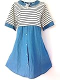DEEPEYES マタニティ ウェア 授乳服 ワンピース チュニック ボーダー × デニム 記念 撮影 用 フォト シール 5種類 セット フリー サイズ 半袖 or 長袖 (半袖×マタニティ フォト