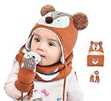 ベビー 赤ちゃん 帽子 マフラー 手袋 3点セット かわいい 冬 暖かい ぽかぽか 6ヶ月-3歳 オレンジ