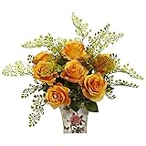 Nearly Natural 1379-OY Rose 7 Maiden Hair with Floral Planter, Orange/Yellow [並行輸入品]