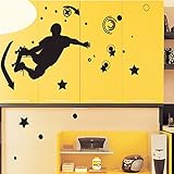 Let 's DIYリムーバブルビニール壁ステッカーブラックRoller Skating Boy For Children部屋ベビールーム漫画壁デカール