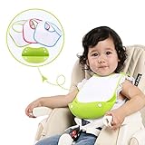 Safe&Care ベビービブ 食事用スタイ 3枚セット　ポケット付き　ベビー 赤ちゃん 100％綿　360°回転可 お食事用防水ビブ よだれかけ 洗濯機で洗える グリーン