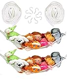 Small Toy Storage Mesh Hammock (Pack of 4) With 8 White Hanging Hooks Perfect Stuffed Animal Toy Sto