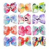 Tobatoba 12 Pack 6 Hair Bow Baby Girls Toddlers Alligator Hair Clips Solid Ribbon Head Wear Accessor